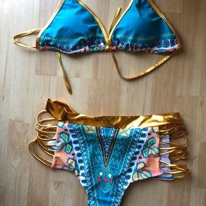 High-waisted tribal print bikini